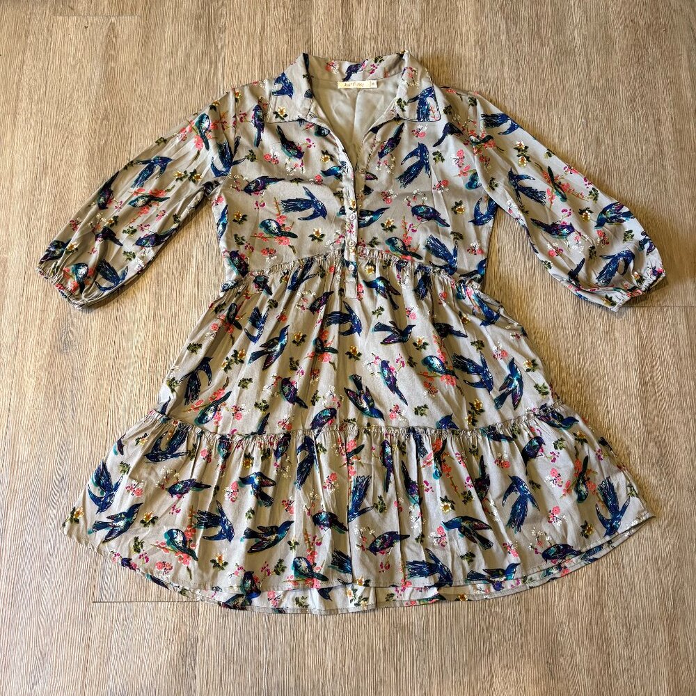 JUST FUNKY Bird & Floral Print Dress - Size M - Picture 2 of 6